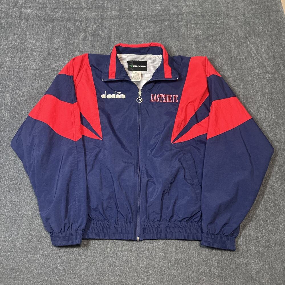 Vintage Diadora Italian Sport Design Windbreaker Track Jacket Blue Red Size M